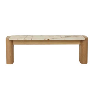 Floyd Marble Bench Seat - Brown Vein Marble - Natural Ash - GlobeWest