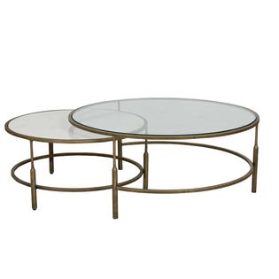 Verona Charm Nest of 2 Coffee Tables - White Marble - Antique Brass - GlobeWest
