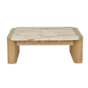 Floyd Square Marble Coffee Table - Brown Vein Marble - Natural Ash - GlobeWest