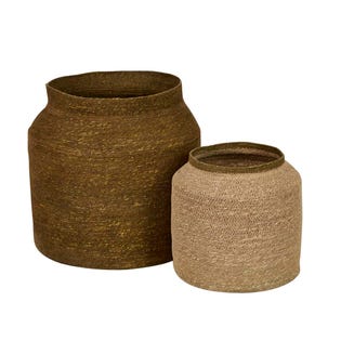 Lark Jar Set of 2 Baskets - Khaki - Natural - GlobeWest