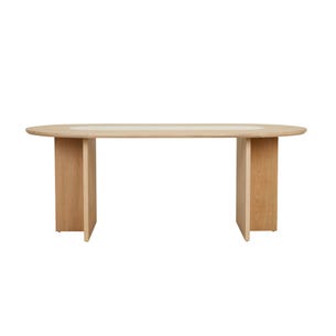 Anton Marble Dining Table - Light Oak - Natural Travertine - GlobeWest