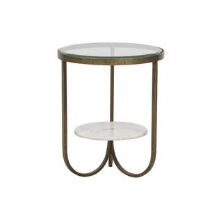 Amelie Curve Side Table - Antique Brass - White Marble - GlobeWest