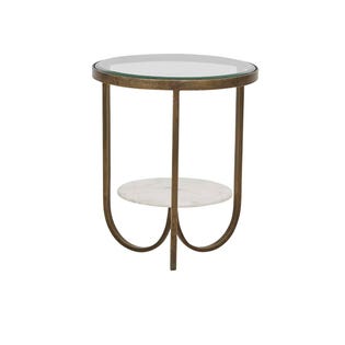 Amelie Curve Side Table - Antique Brass - White Marble - GlobeWest