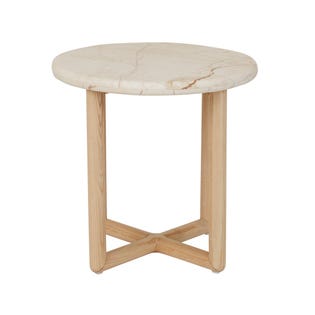 Camille Marble Side Table - Brown Vein Marble - Natural Ash - GlobeWest