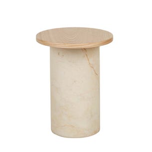 Pablo Marble Side Table - Natural Ash - Natural Brown Vein Marble - GlobeWest