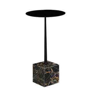 Verona Pillar Side Table - Golden Portoro - Black - GlobeWest
