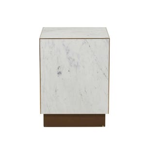 Verona Block Marble Side Table - White Marble - Antique Brass - GlobeWest