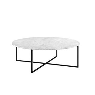 Elle Luxe Marble Round Coffee Tables - Matt White Marble - Black - GlobeWest