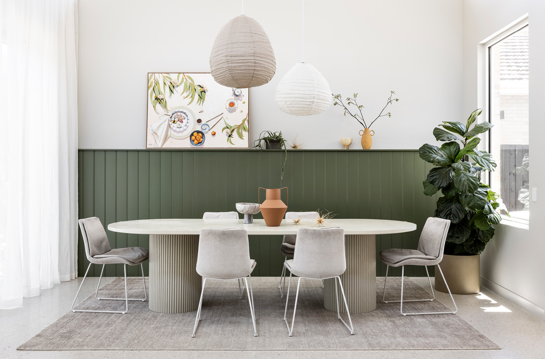 Pictured: Benjamin Ripple Oval Dining Table, Chase Dining Chairs, Ridge Goblet Bowl and Tepih Gradient Rug (in Sand Dune) Pictured: Benjamin Ripple Oval Dining Table, Chase Dining Chairs, Ridge Goblet Bowl and Tepih Gradient Rug (in Sand Dune)