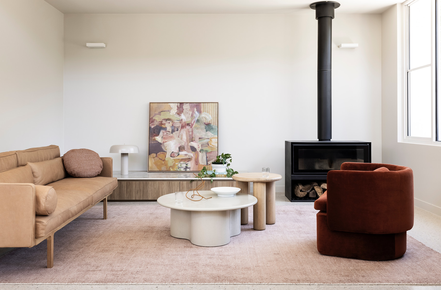 Pictured: Hugo Bow Occasional Chair, Easton Canopy Table Lamp, Tepih Neptune Rug (in Dusty Rose) and Natadora Archive 3 Seater Sofa Pictured: Hugo Bow Occasional Chair, Easton Canopy Table Lamp, Tepih Neptune Rug (in Dusty Rose) and Natadora Archive 3 Seater Sofa