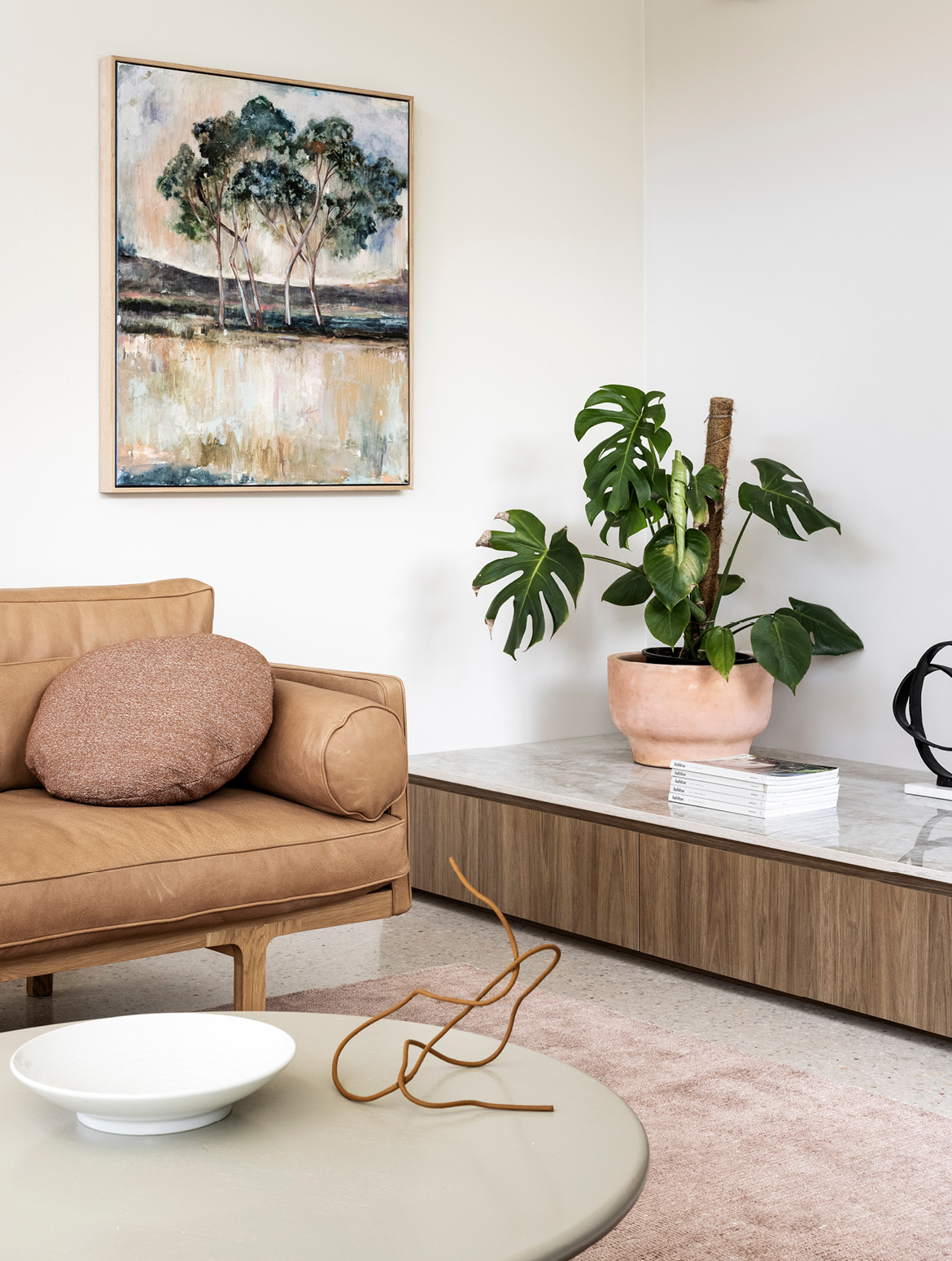Pictured: Natadora Archive 3 Seater Sofa, Hugo Round Cushion, Harira Loop Sculpture and Tepih Neptune Rug (in Dusty Rose) Pictured: Natadora Archive 3 Seater Sofa, Hugo Round Cushion, Harira Loop Sculpture and Tepih Neptune Rug (in Dusty Rose)